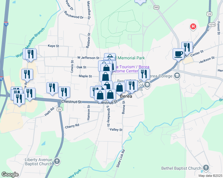 map of restaurants, bars, coffee shops, grocery stores, and more near 112 Pasco Street in Berea