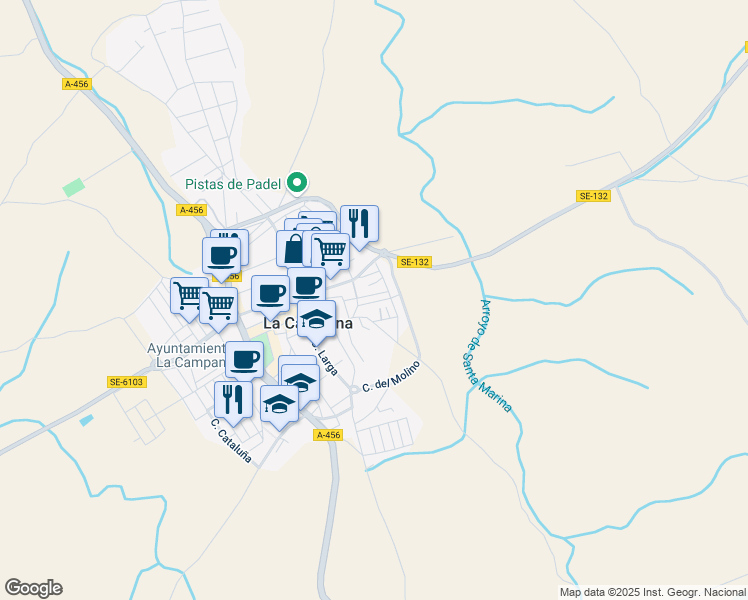 map of restaurants, bars, coffee shops, grocery stores, and more near 29 Calle Perdiz in La Campana