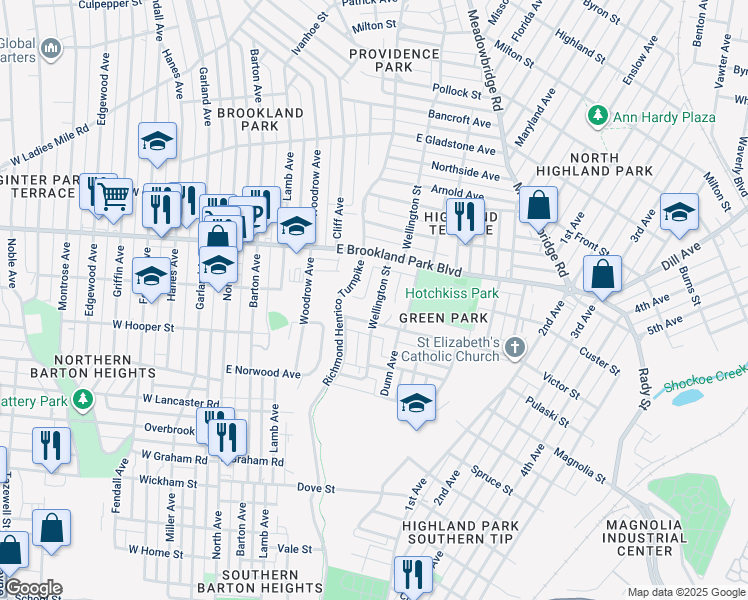 map of restaurants, bars, coffee shops, grocery stores, and more near 2816 Wellington Street in Richmond