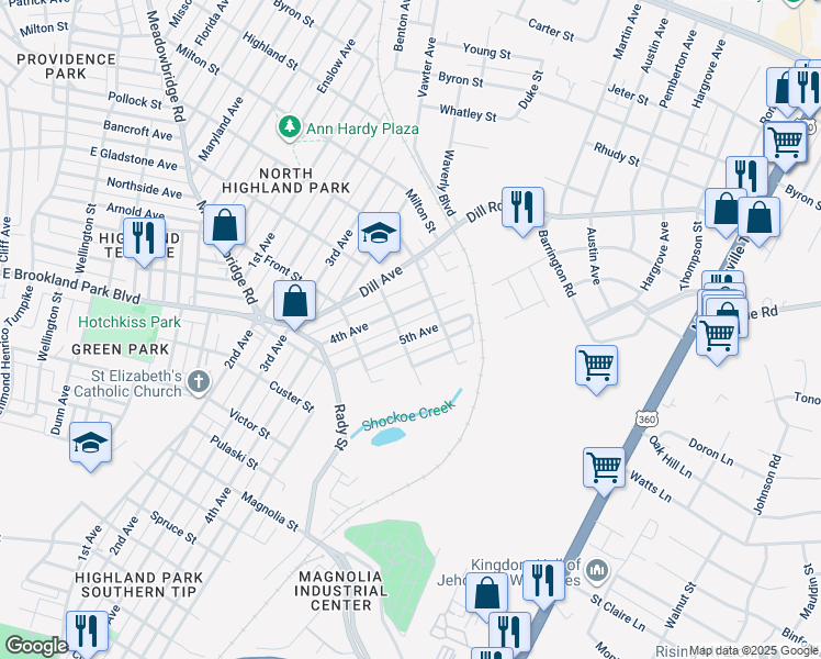 map of restaurants, bars, coffee shops, grocery stores, and more near 3208 5th Avenue in Richmond