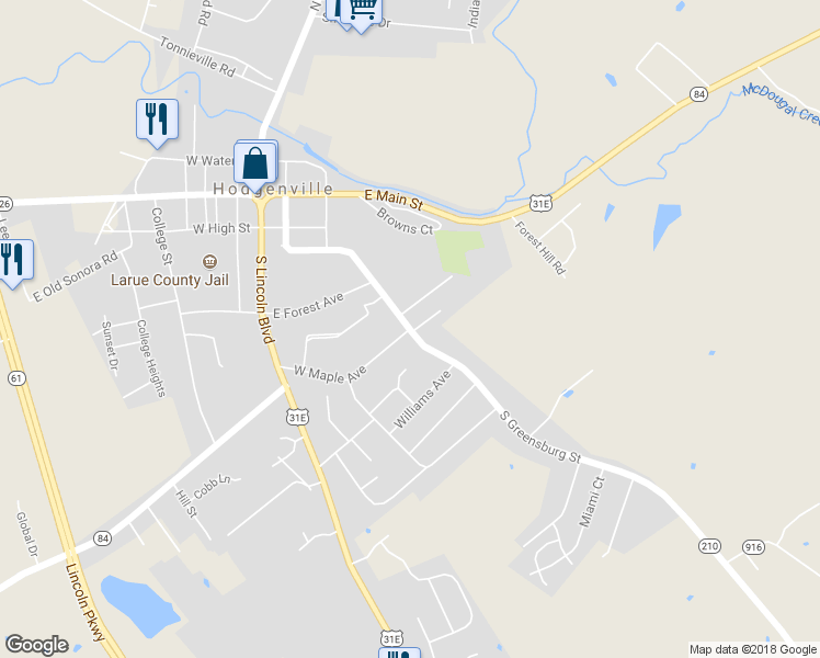 map of restaurants, bars, coffee shops, grocery stores, and more near 327 Greensburg Street in Hodgenville