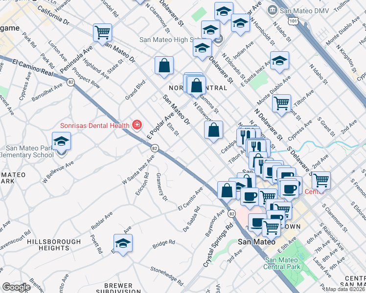 map of restaurants, bars, coffee shops, grocery stores, and more near 229 Chesterton Place in San Mateo