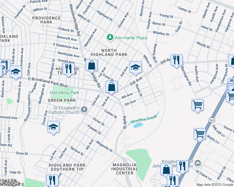 map of restaurants, bars, coffee shops, grocery stores, and more near 3011 Dill Avenue in Richmond