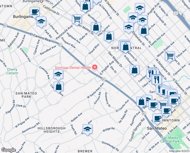 map of restaurants, bars, coffee shops, grocery stores, and more near 430 North El Camino Real in San Mateo