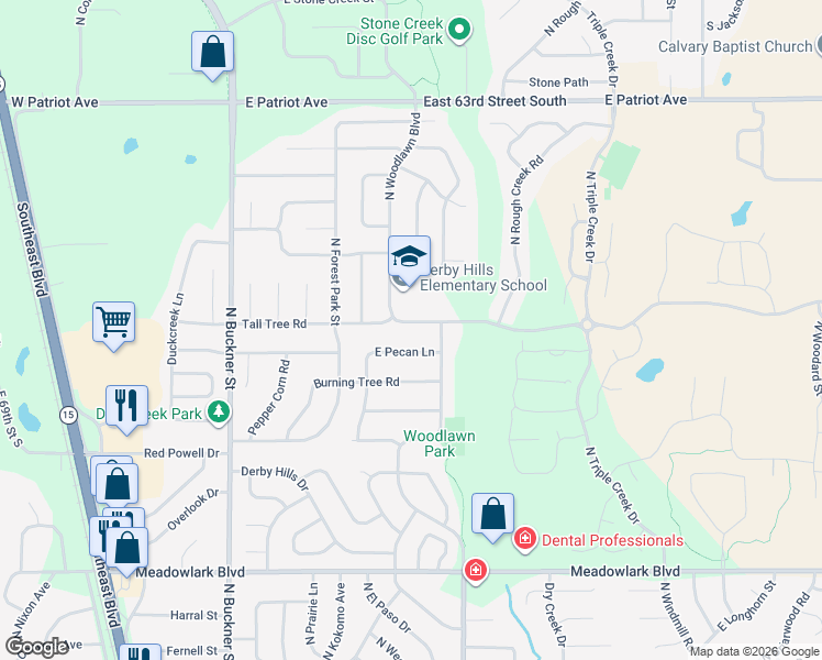map of restaurants, bars, coffee shops, grocery stores, and more near 290-314 East Tall Tree Road in Derby