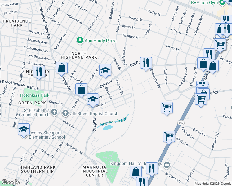 map of restaurants, bars, coffee shops, grocery stores, and more near 3220 4th Avenue in Richmond