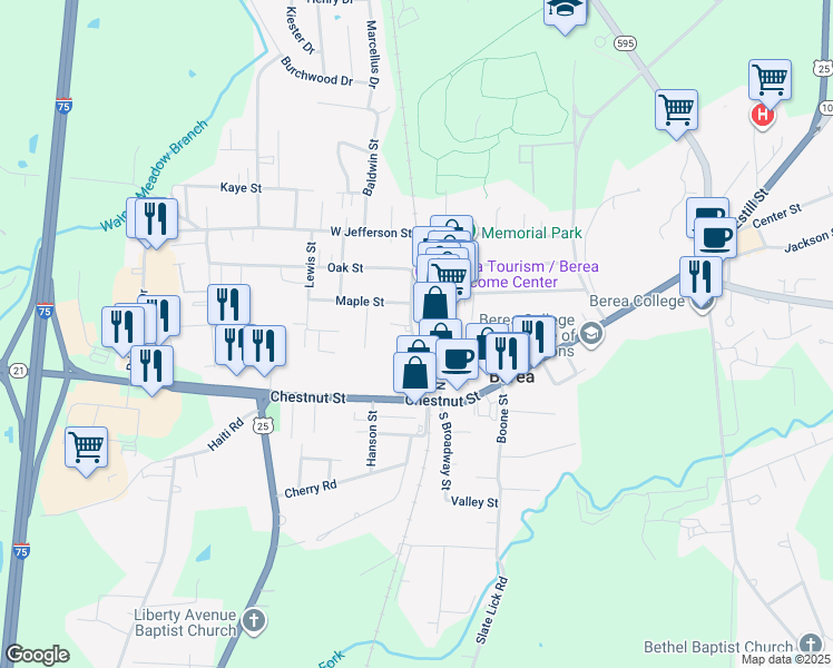 map of restaurants, bars, coffee shops, grocery stores, and more near in Berea