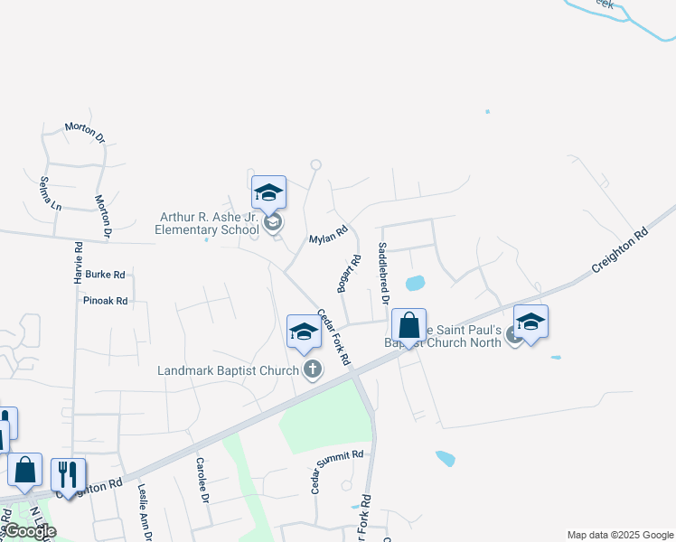 map of restaurants, bars, coffee shops, grocery stores, and more near 827 Bogart Road in Richmond
