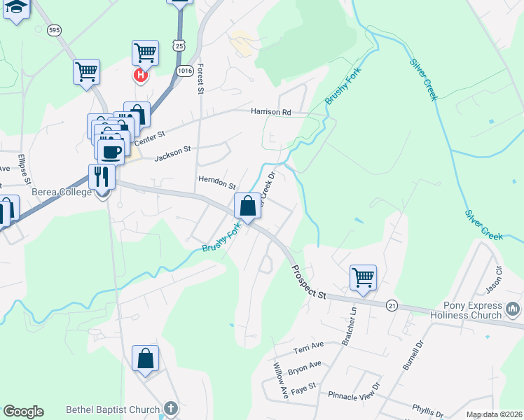 map of restaurants, bars, coffee shops, grocery stores, and more near 11 Crawford Street in Berea