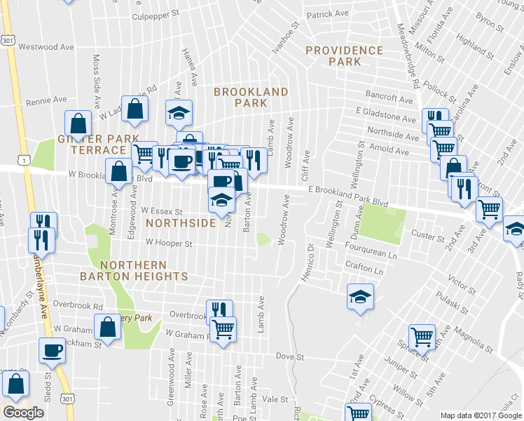 map of restaurants, bars, coffee shops, grocery stores, and more near 2904 Lamb Avenue in Richmond
