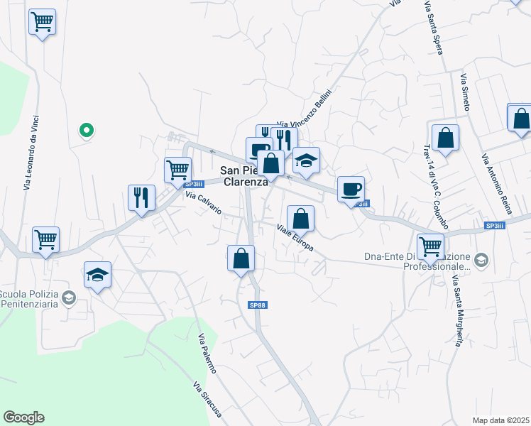 map of restaurants, bars, coffee shops, grocery stores, and more near 38 Via Capitano Navarria in San Pietro Clarenza