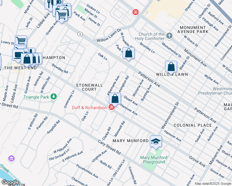 map of restaurants, bars, coffee shops, grocery stores, and more near 326 Lexington Rd in Richmond
