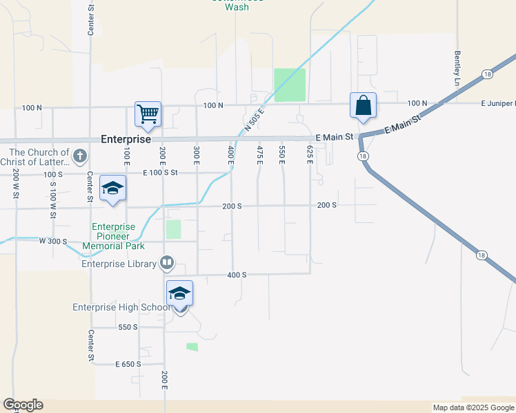 map of restaurants, bars, coffee shops, grocery stores, and more near 199 475 E in Enterprise