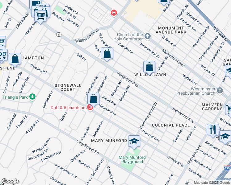 map of restaurants, bars, coffee shops, grocery stores, and more near 4712 Kensington Avenue in Richmond