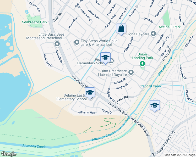 map of restaurants, bars, coffee shops, grocery stores, and more near 4968 Antioch Loop in Union City