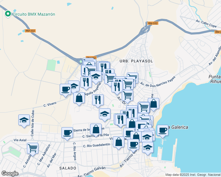 map of restaurants, bars, coffee shops, grocery stores, and more near 107 Calle Naranjo de Bulnes in Puerto de Mazarrón