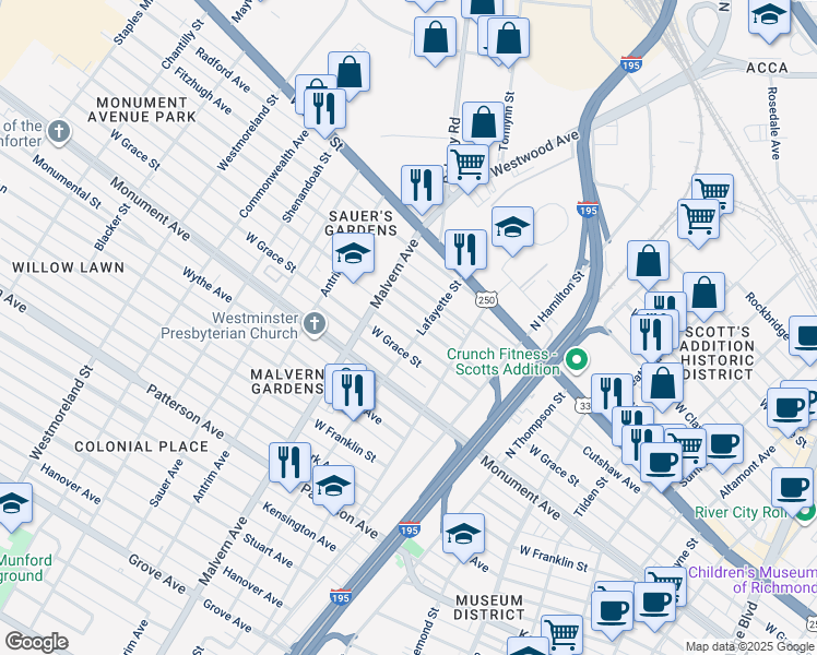 map of restaurants, bars, coffee shops, grocery stores, and more near 4009 Cutshaw Avenue in Richmond