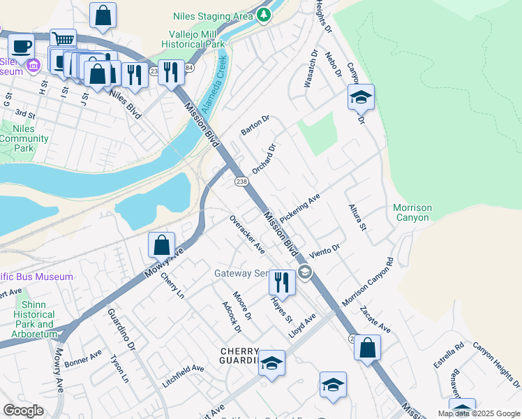 map of restaurants, bars, coffee shops, grocery stores, and more near 48 Blue Coral Terrace in Fremont