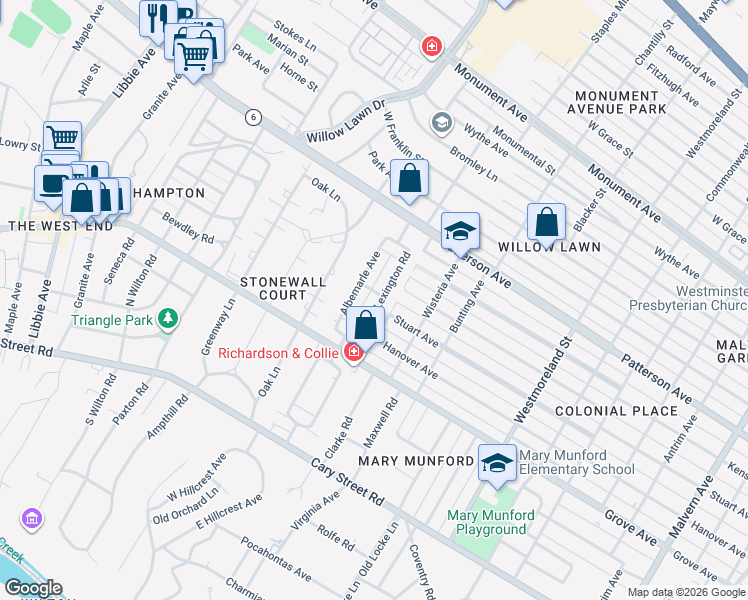 map of restaurants, bars, coffee shops, grocery stores, and more near 330 Lexington Road in Richmond