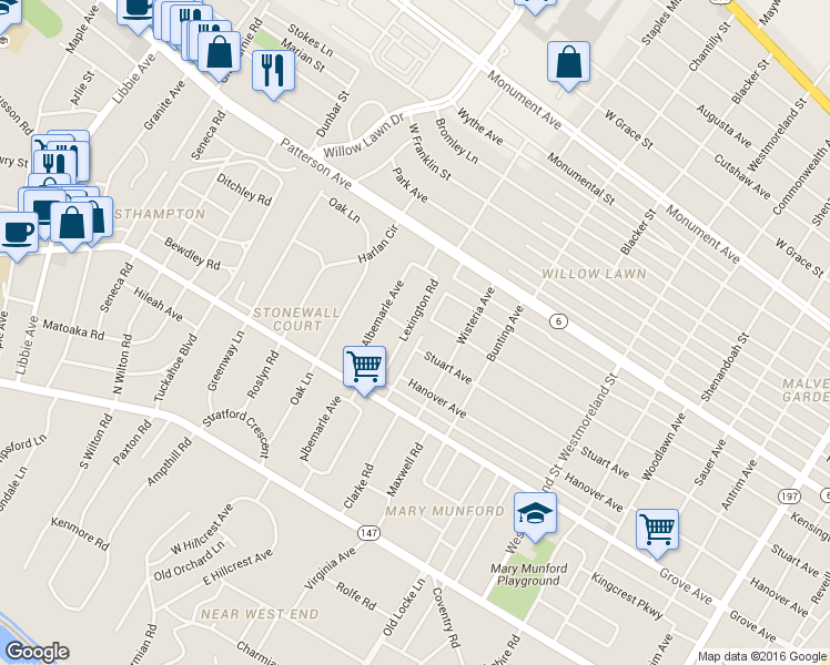 map of restaurants, bars, coffee shops, grocery stores, and more near 330 Lexington Road in Richmond