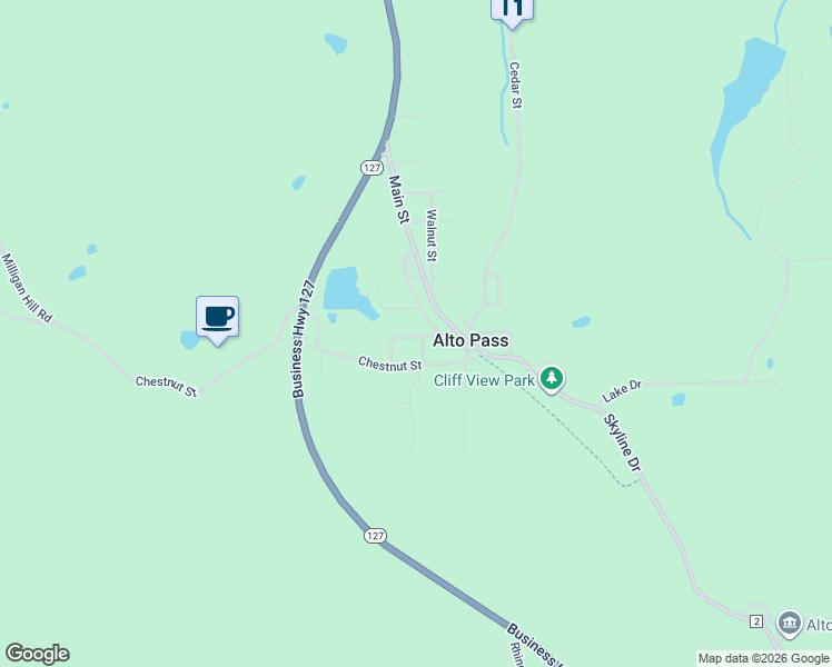 map of restaurants, bars, coffee shops, grocery stores, and more near Poplar Street in Alto Pass