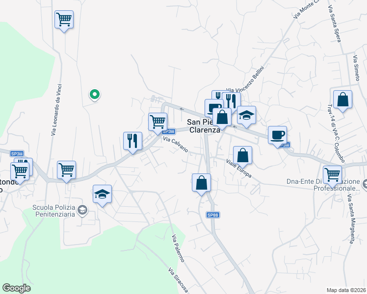 map of restaurants, bars, coffee shops, grocery stores, and more near 59 Via Calvario in San Pietro Clarenza