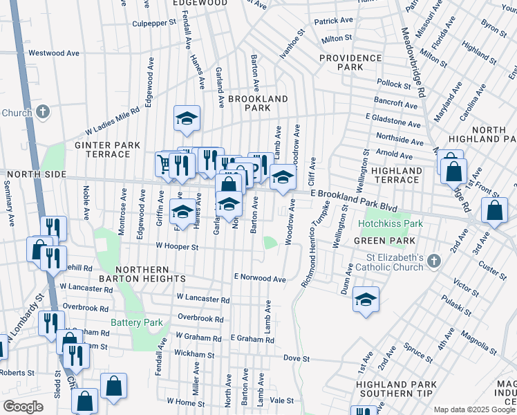 map of restaurants, bars, coffee shops, grocery stores, and more near 2911 Barton Avenue in Richmond