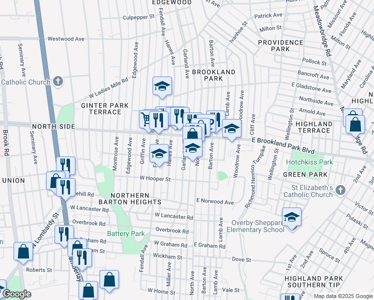 map of restaurants, bars, coffee shops, grocery stores, and more near 2915 Garland Avenue in Richmond