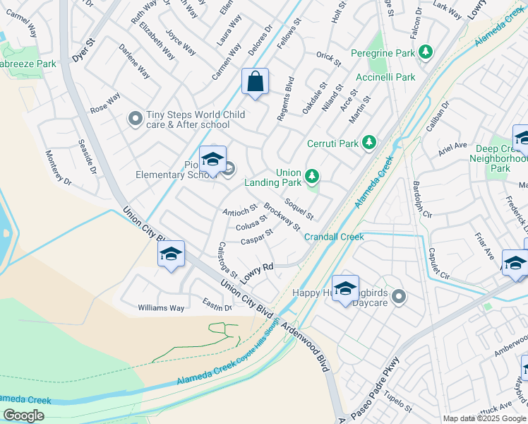 map of restaurants, bars, coffee shops, grocery stores, and more near 4905 Colusa Street in Union City