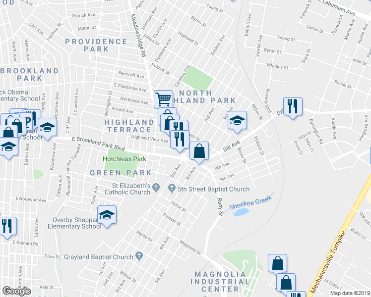 map of restaurants, bars, coffee shops, grocery stores, and more near 3006 2nd Avenue in Richmond