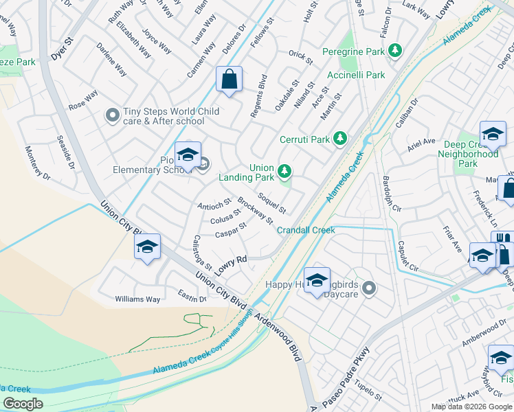 map of restaurants, bars, coffee shops, grocery stores, and more near 33012 Soquel Street in Union City
