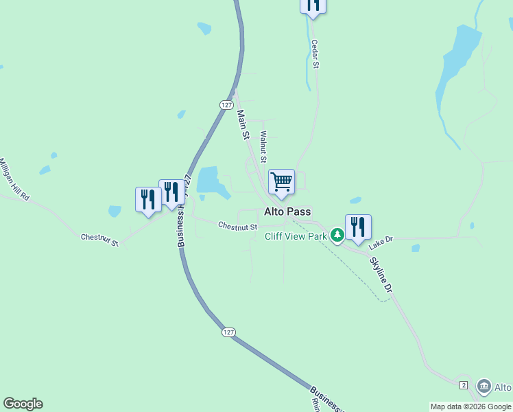 map of restaurants, bars, coffee shops, grocery stores, and more near Poplar Street in Alto Pass