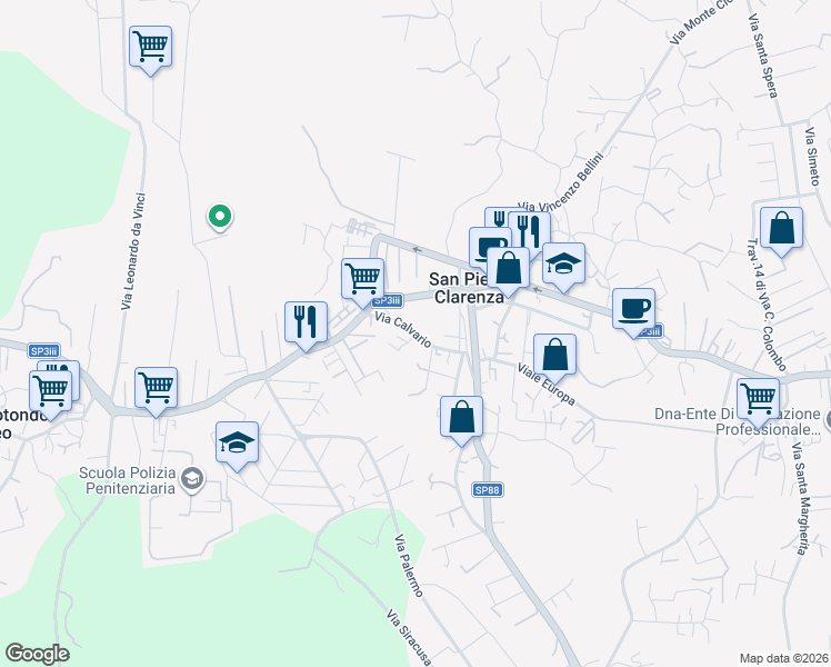 map of restaurants, bars, coffee shops, grocery stores, and more near 59 Via Calvario in San Pietro Clarenza