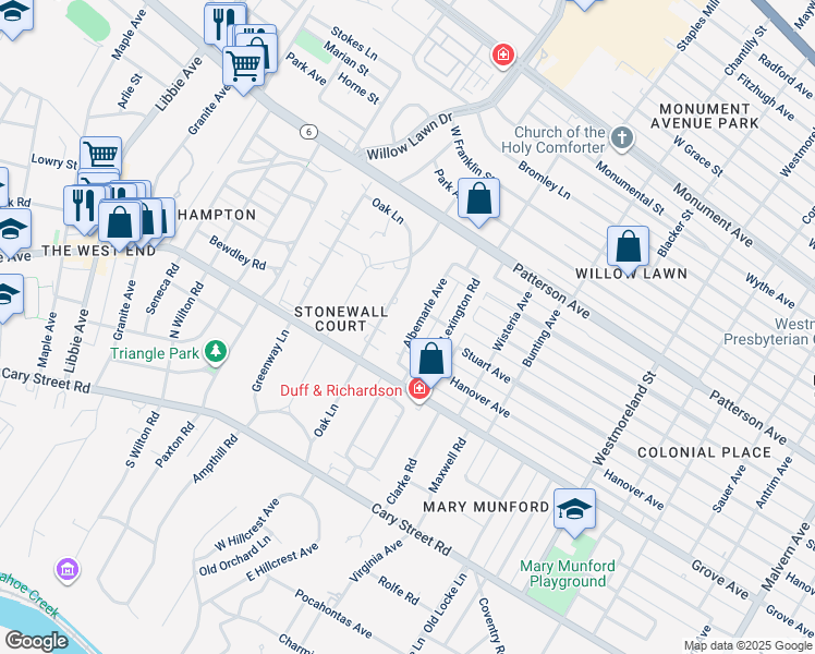 map of restaurants, bars, coffee shops, grocery stores, and more near 326 Albemarle Avenue in Richmond