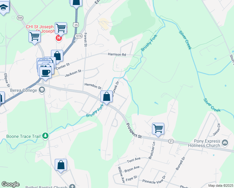 map of restaurants, bars, coffee shops, grocery stores, and more near 54 Crawford Street in Berea