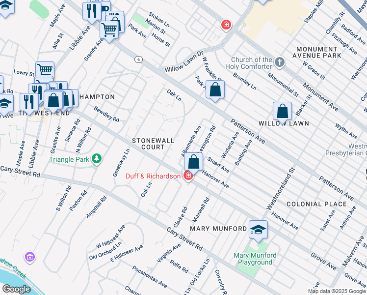 map of restaurants, bars, coffee shops, grocery stores, and more near 326 Albemarle Avenue in Richmond