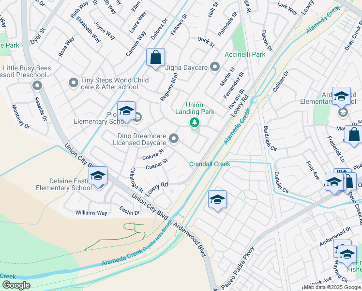map of restaurants, bars, coffee shops, grocery stores, and more near 33012 Soquel Street in Union City