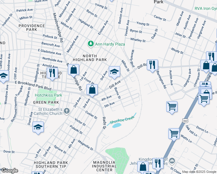 map of restaurants, bars, coffee shops, grocery stores, and more near 3115 Utah Place in Richmond