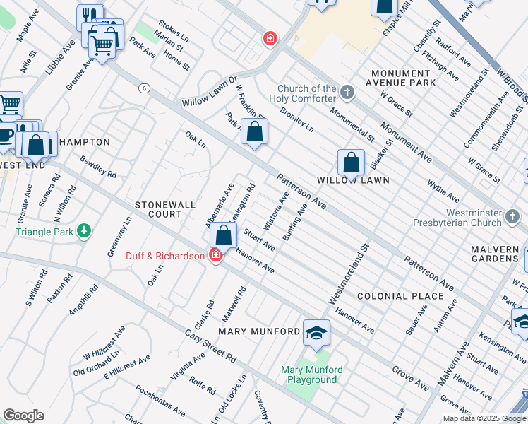 map of restaurants, bars, coffee shops, grocery stores, and more near 4806 Kensington Avenue in Richmond