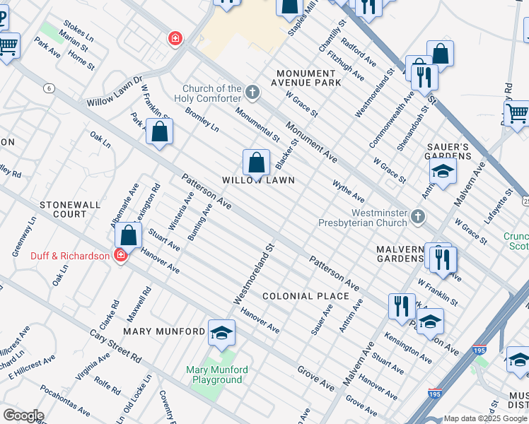 map of restaurants, bars, coffee shops, grocery stores, and more near 4615 Park Avenue in Richmond