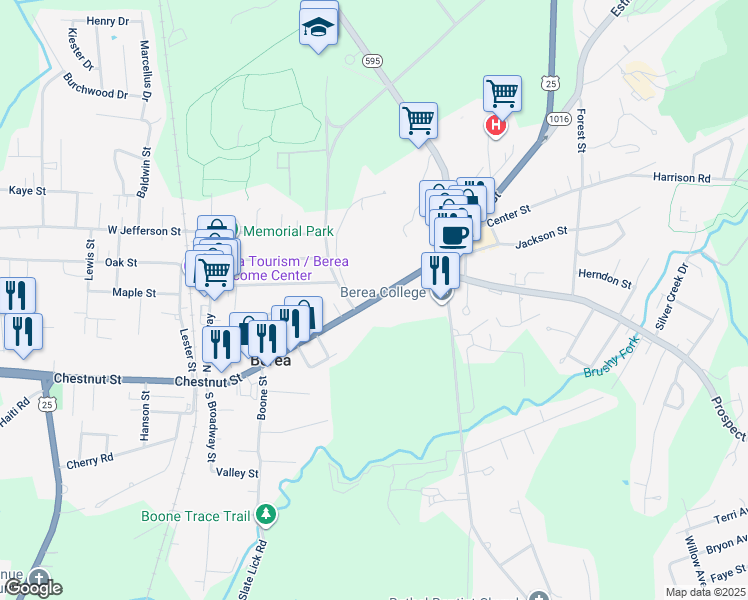 map of restaurants, bars, coffee shops, grocery stores, and more near 210 Chestnut Street in Berea