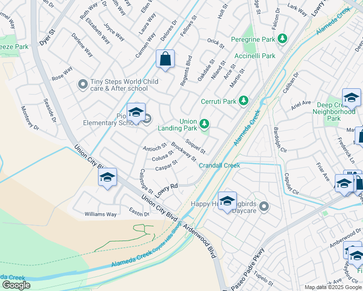 map of restaurants, bars, coffee shops, grocery stores, and more near 4905 Colusa Street in Union City