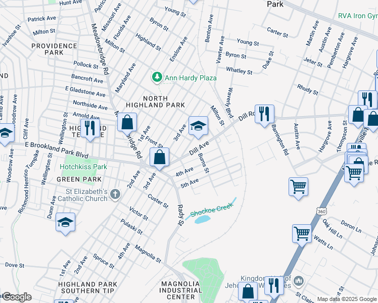 map of restaurants, bars, coffee shops, grocery stores, and more near 3115 1/2 Utah Place in Richmond
