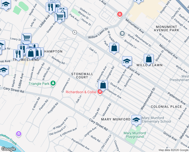 map of restaurants, bars, coffee shops, grocery stores, and more near 322 Albemarle Avenue in Richmond