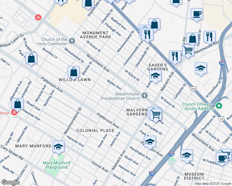 map of restaurants, bars, coffee shops, grocery stores, and more near 4402 Bromley Lane in Richmond