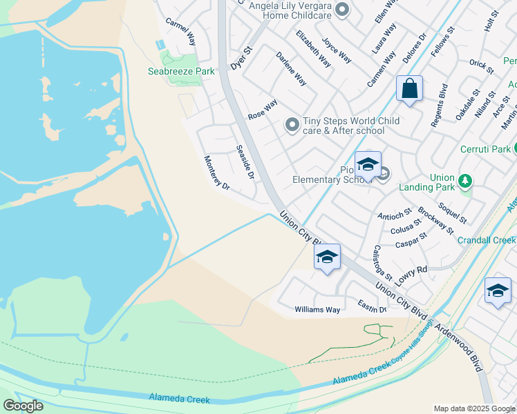 map of restaurants, bars, coffee shops, grocery stores, and more near 32554 Monterey Court in Union City
