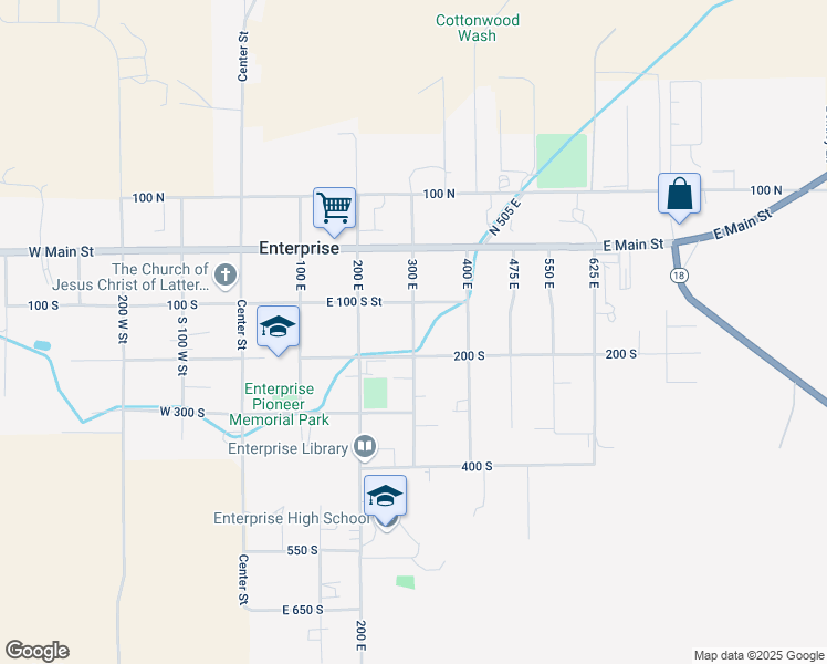 map of restaurants, bars, coffee shops, grocery stores, and more near 300 East in Enterprise