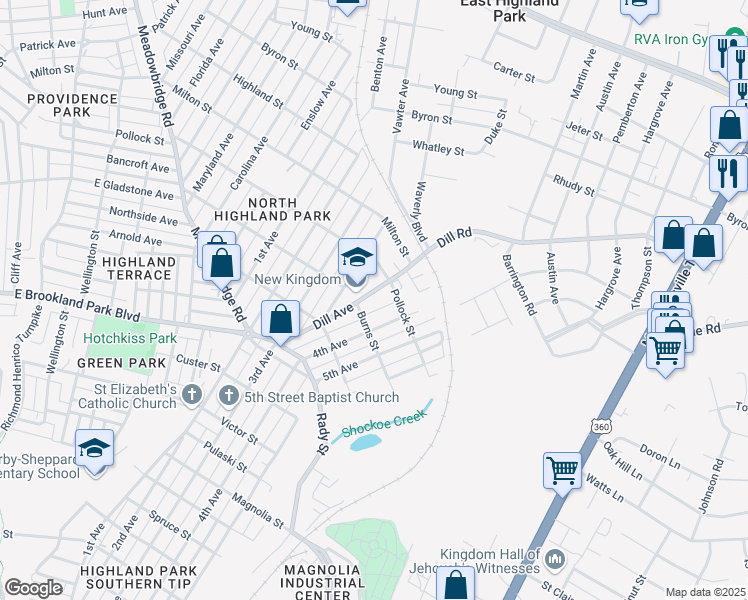 map of restaurants, bars, coffee shops, grocery stores, and more near 3209 Dill Avenue in Richmond