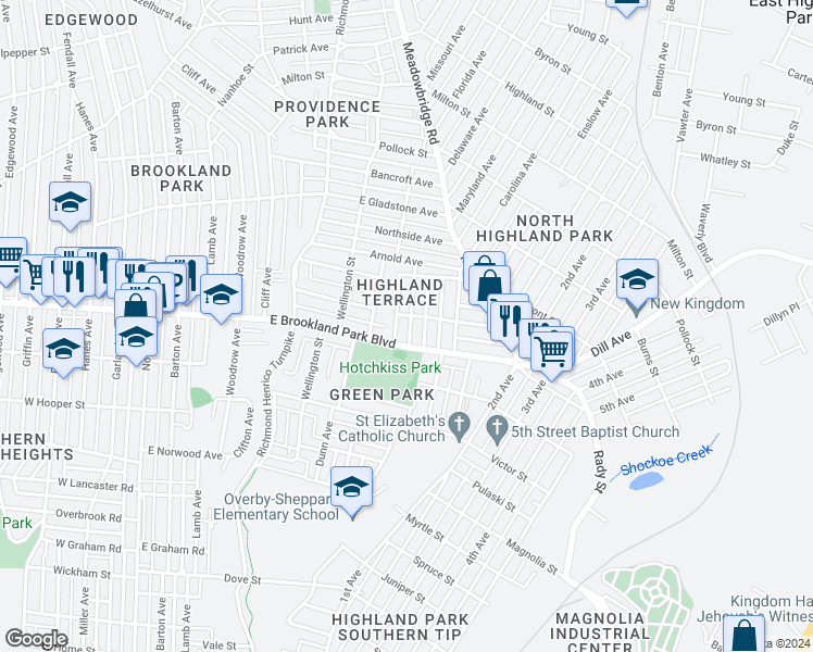 map of restaurants, bars, coffee shops, grocery stores, and more near 3014 Letcher Avenue in Richmond