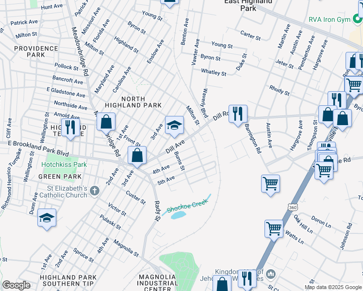 map of restaurants, bars, coffee shops, grocery stores, and more near 3209 Dill Avenue in Richmond